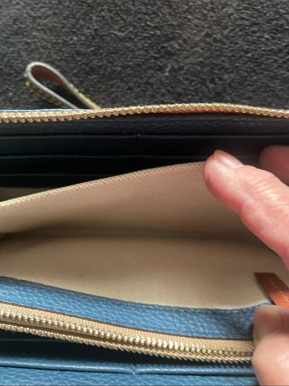 Dooney & Bourke Teal Pebbled Leather Wristlet with Brown Trim